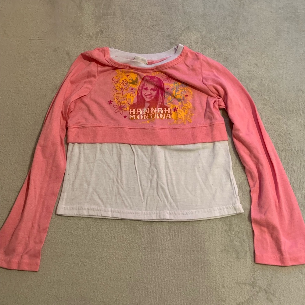 Hannah Montana Girls Medium 8/10 T Shirt Vintage 2000s Pop Star‎ Y2K Pink Long